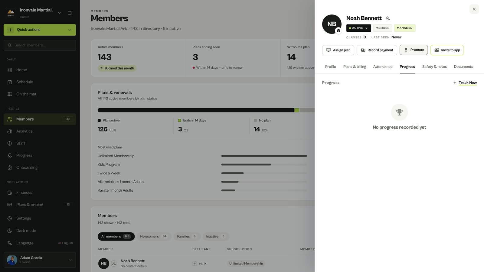 Promote button in a MatSync member profile