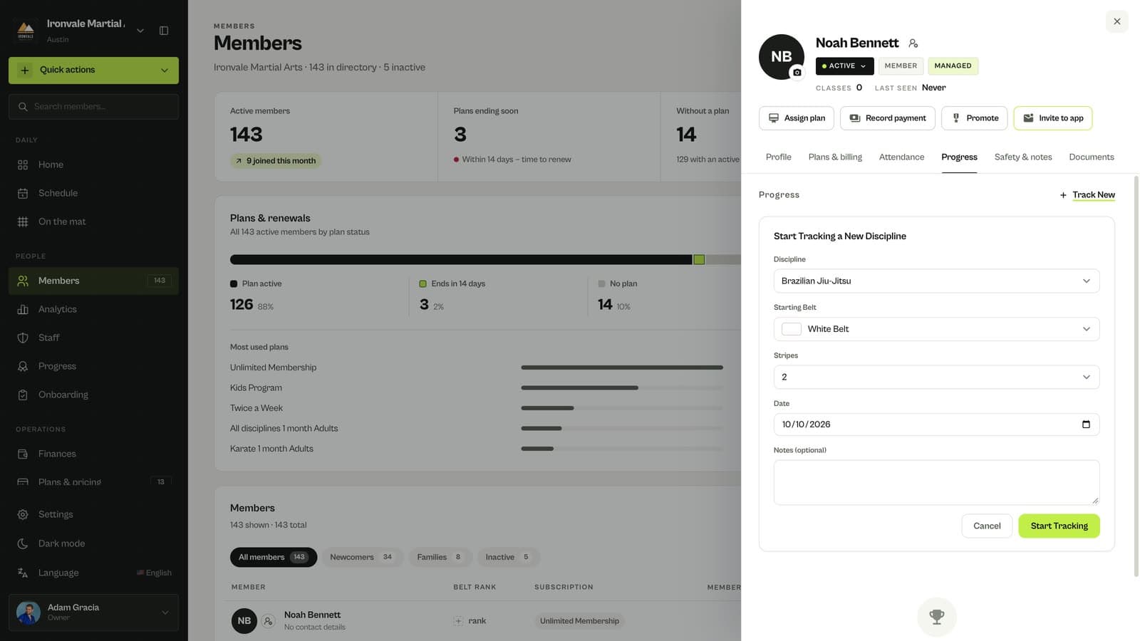 Start Tracking a New Discipline in MatSync