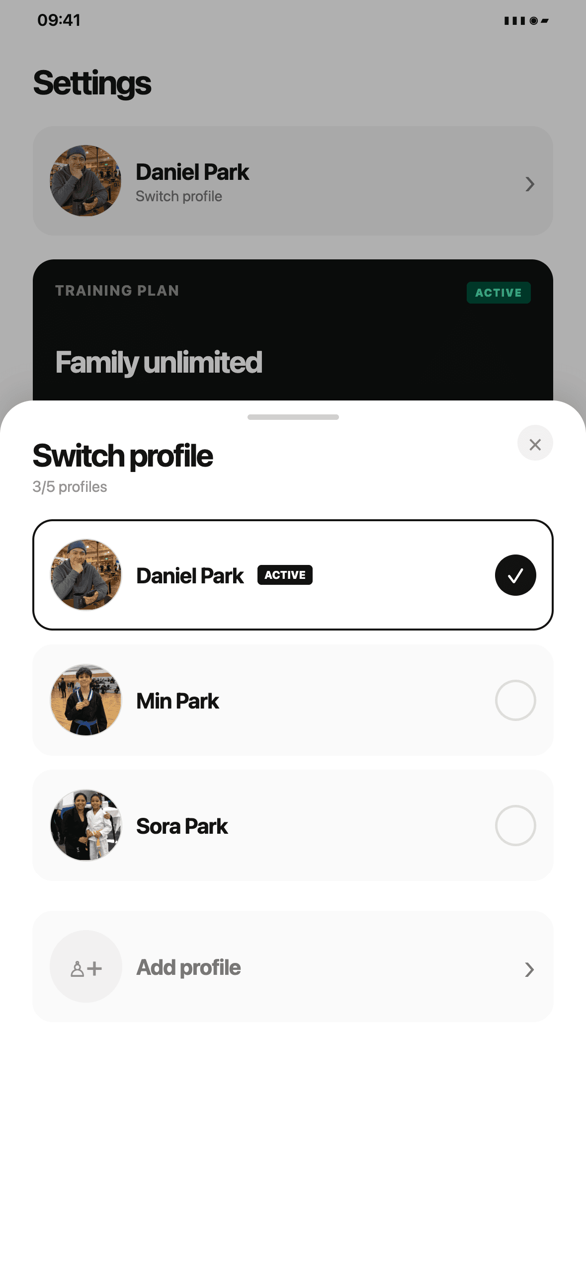 MatSync member mobile app: Member & family management