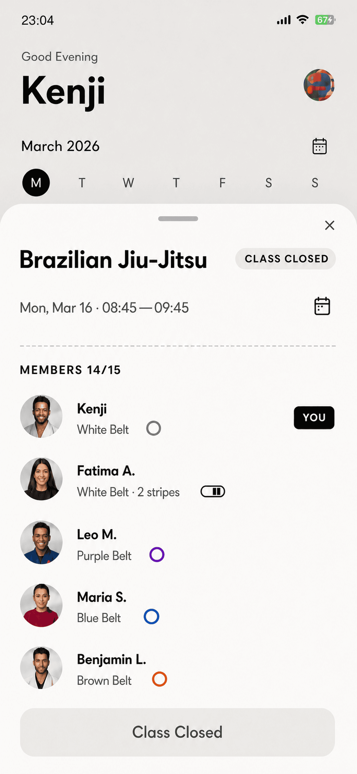 MatSync member mobile app: Class scheduling & attendance