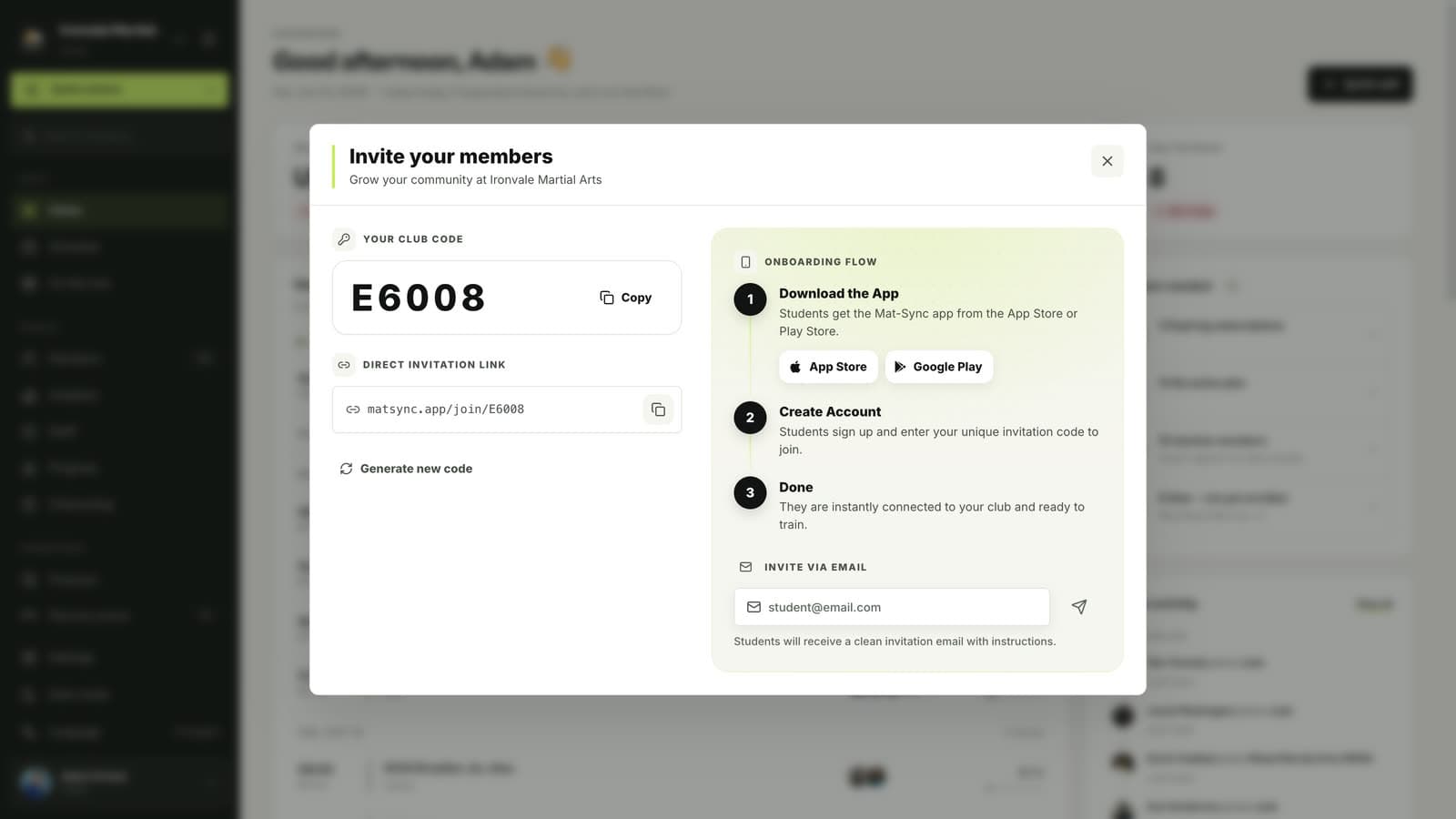 Invite via email field in the MatSync invite window