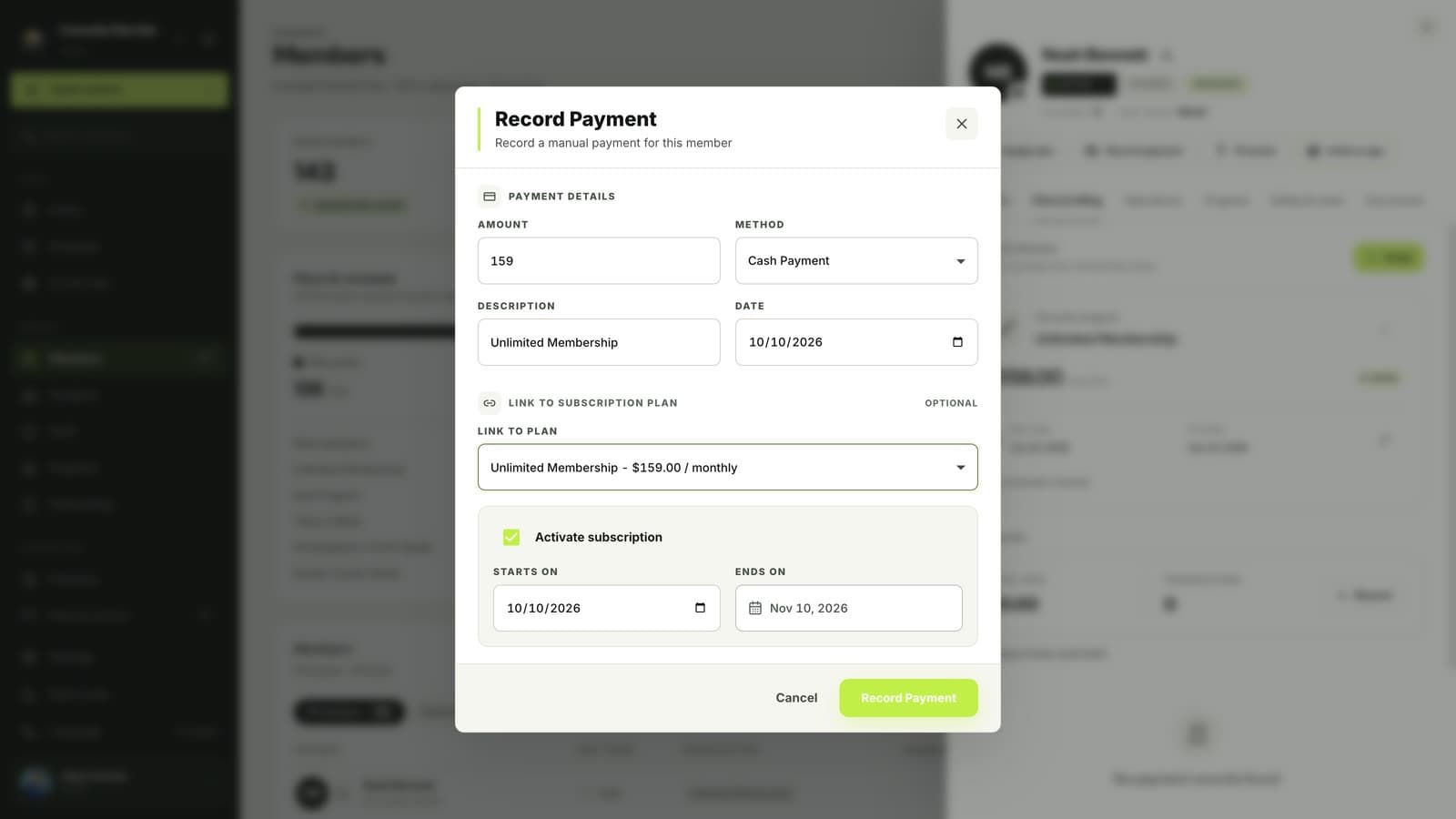 Linking a payment to a plan in MatSync