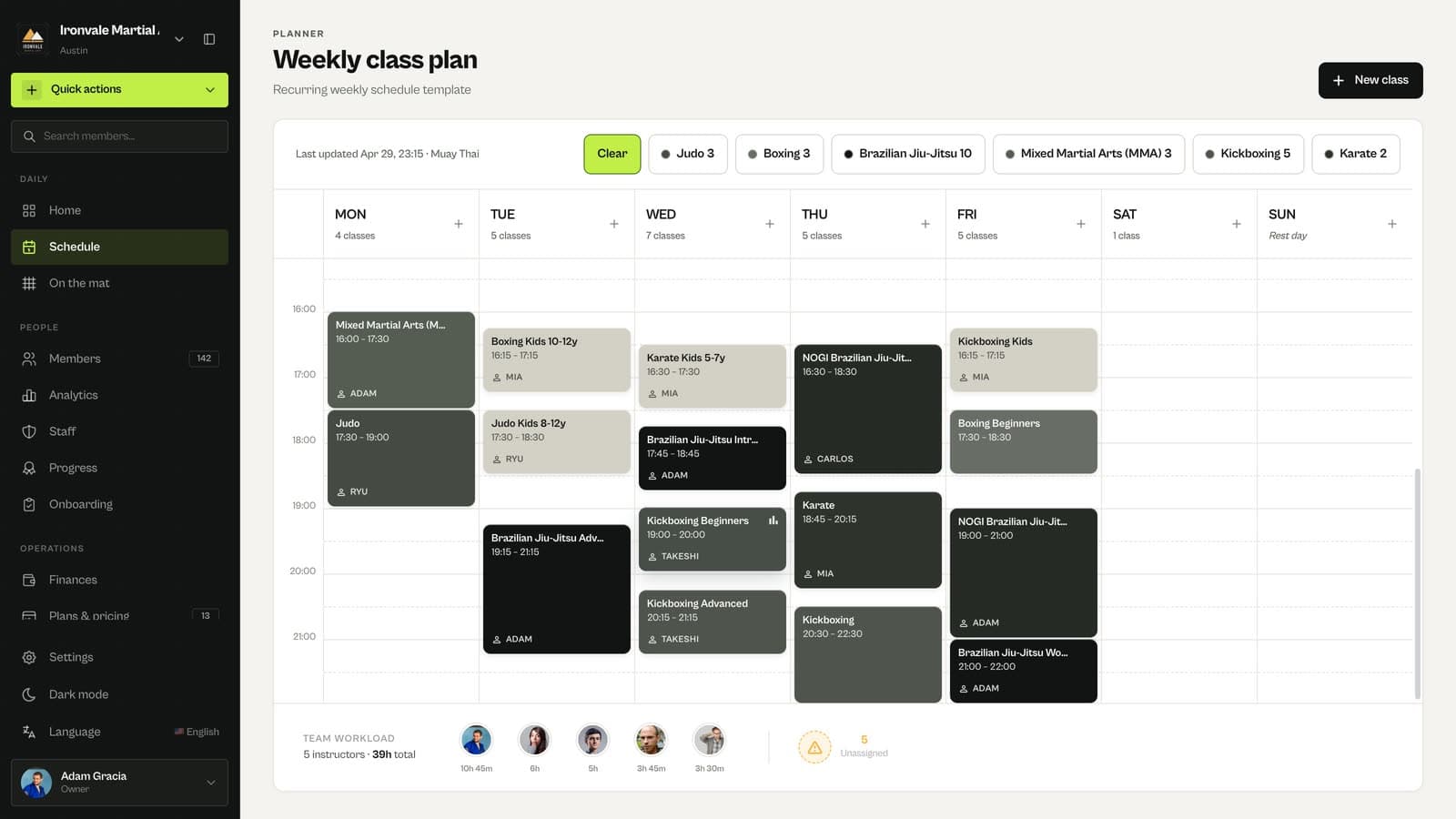MatSync weekly class plan